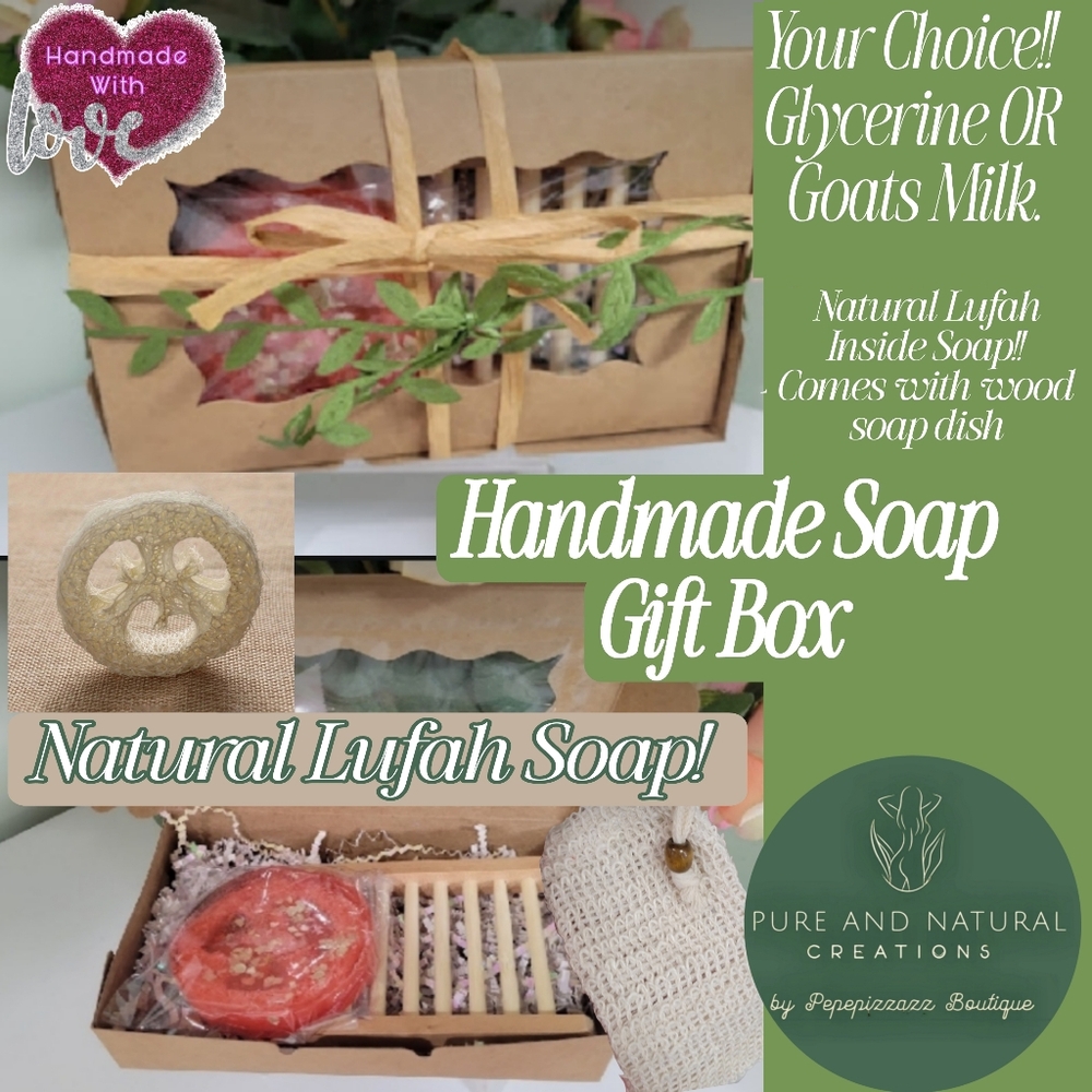 Natural Lufah soap gift box W/ wooden Soap Dish & Natural LUFAH